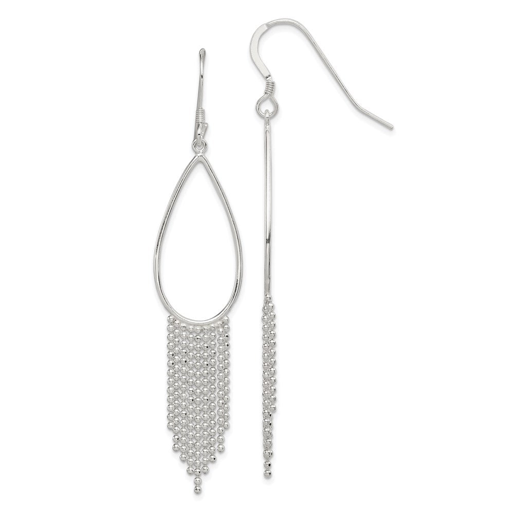 Sterling Silver Polished Teardrop & Beaded Chain Dangle Earrings, 71 x 13 mm