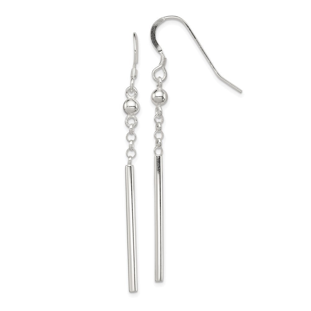 Sterling Silver Polished Fancy Bar Dangle Earrings, 63 x 3 mm
