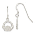 Sterling Silver Satin & Diamond-cut Claddagh Dangle Earrings, 30 x 12 mm