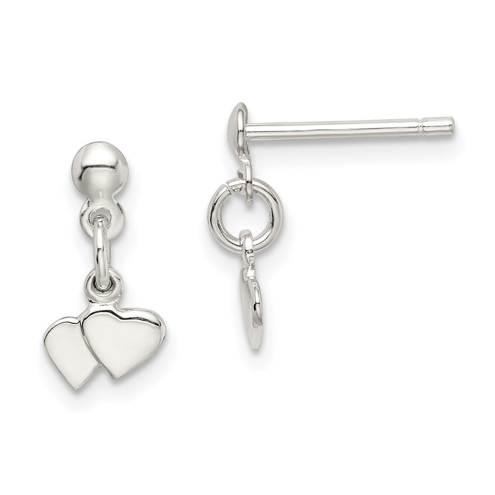 Sterling Silver Dangling Hearts Earrings, 18 x 7 mm