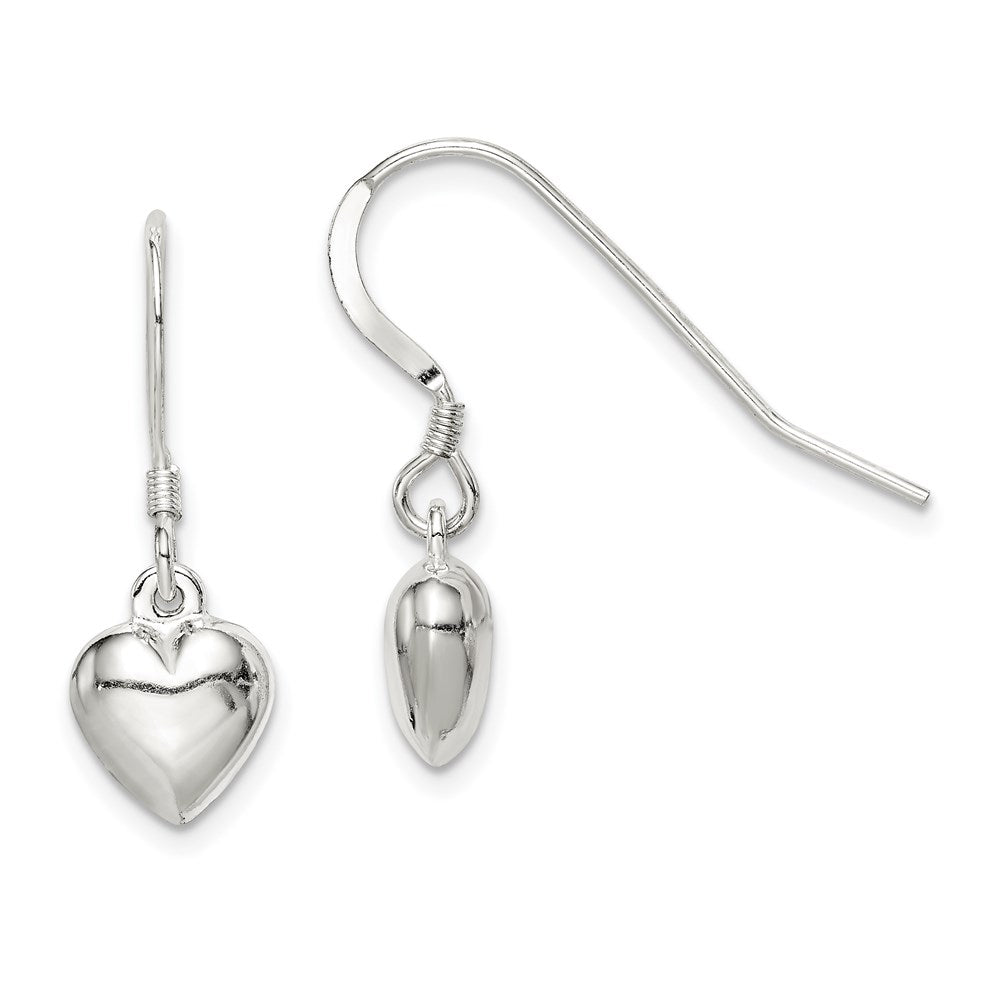 Sterling Silver Heart Dangle Earrings, 24 x 9 mm