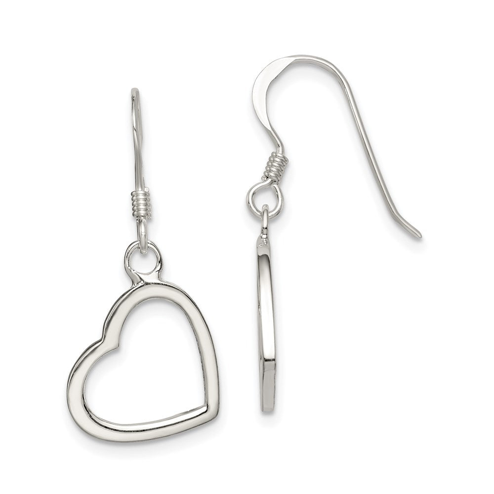 Sterling Silver Heart Dangle Earrings, 30 x 13 mm