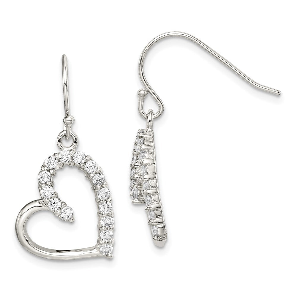 Sterling Silver Rhodium-plated CZ Heart Earrings, 30 x 15 mm