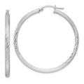 Sterling Silver Rhodium-plated 3mm Polished/Satin Diamond-cut Hoop Earrings, 47 x 45 mm