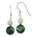Sterling Silver Antiqued Moss Agate & Green Quartz Dangle Earrings, 34 x 10 mm