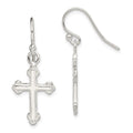 Sterling Silver Polished Budded Cross Dangle Earrings, 37 x 14 mm