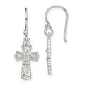 Sterling Silver Polished & Textured Cross Dangle Earrings, 30 x 11 mm