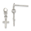 Sterling Silver Polished & Grooved Latin Cross Post Dangle Earrings, 19 x 7 mm