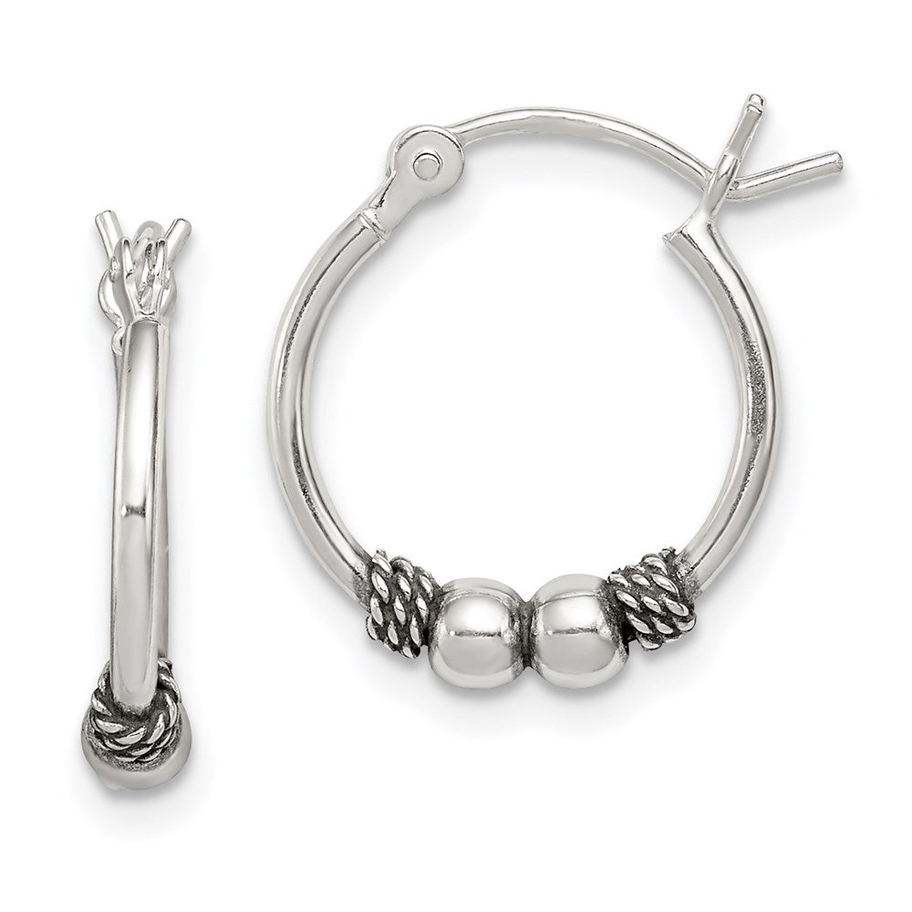 Sterling Silver Antique Fancy Hoop Earrings, 16 x 14 mm