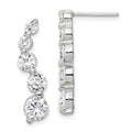 Sterling Silver Rhodium-plated Polished CZ Journey Post Earrings, 26 x 7 mm