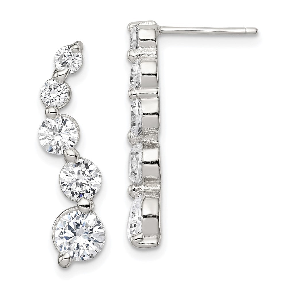 Sterling Silver Rhodium-plated Polished CZ Journey Post Earrings, 26 x 7 mm