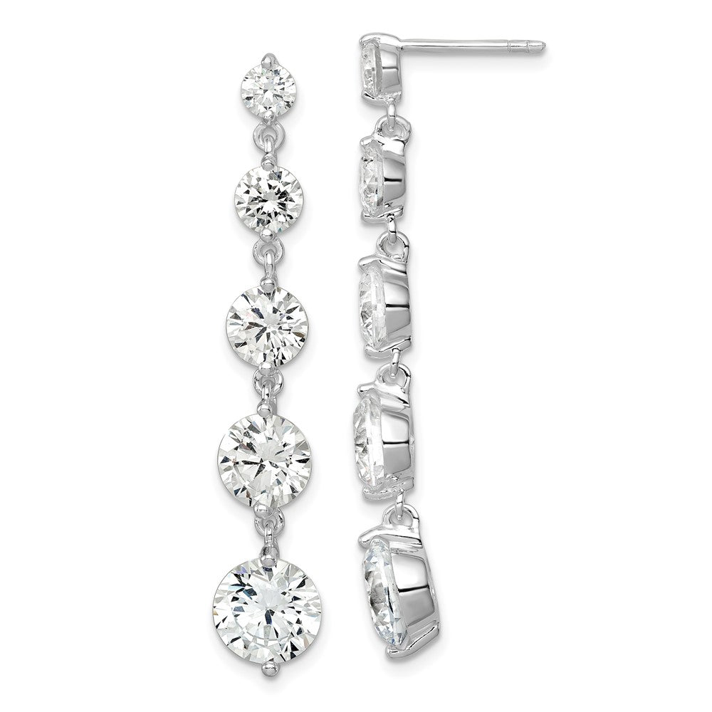 Sterling Silver Rhodium-plated Clear CZ Journey Dangle Post Earrings, 41 x 8 mm