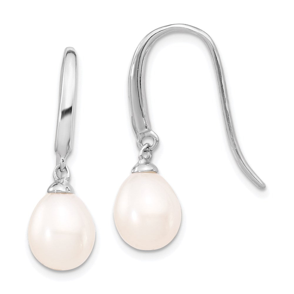 Sterling Silver Rhodium-plated 8-9mm White Teardrop Freshwater Cultured Pearl Dangle Earrings, 26 mm