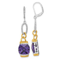 Sterling Silver w/ Gold-tone Vermeil Purple CZ Dangle Earrings, 53.4 x 12 mm