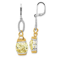 Sterling Silver w/ Gold-tone Vermeil Light Yellow CZ Dangle Earrings, 52 x 12.05 mm