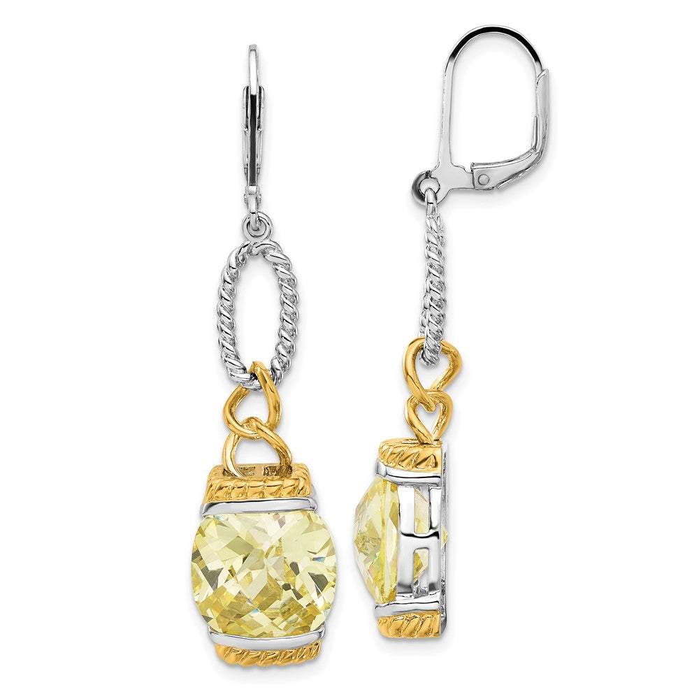 Sterling Silver w/ Gold-tone Vermeil Light Yellow CZ Dangle Earrings, 52 x 12.05 mm