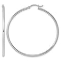 Sterling Silver Rhodium-plated 2mm Round Hoop Earrings, 52 x 2 mm