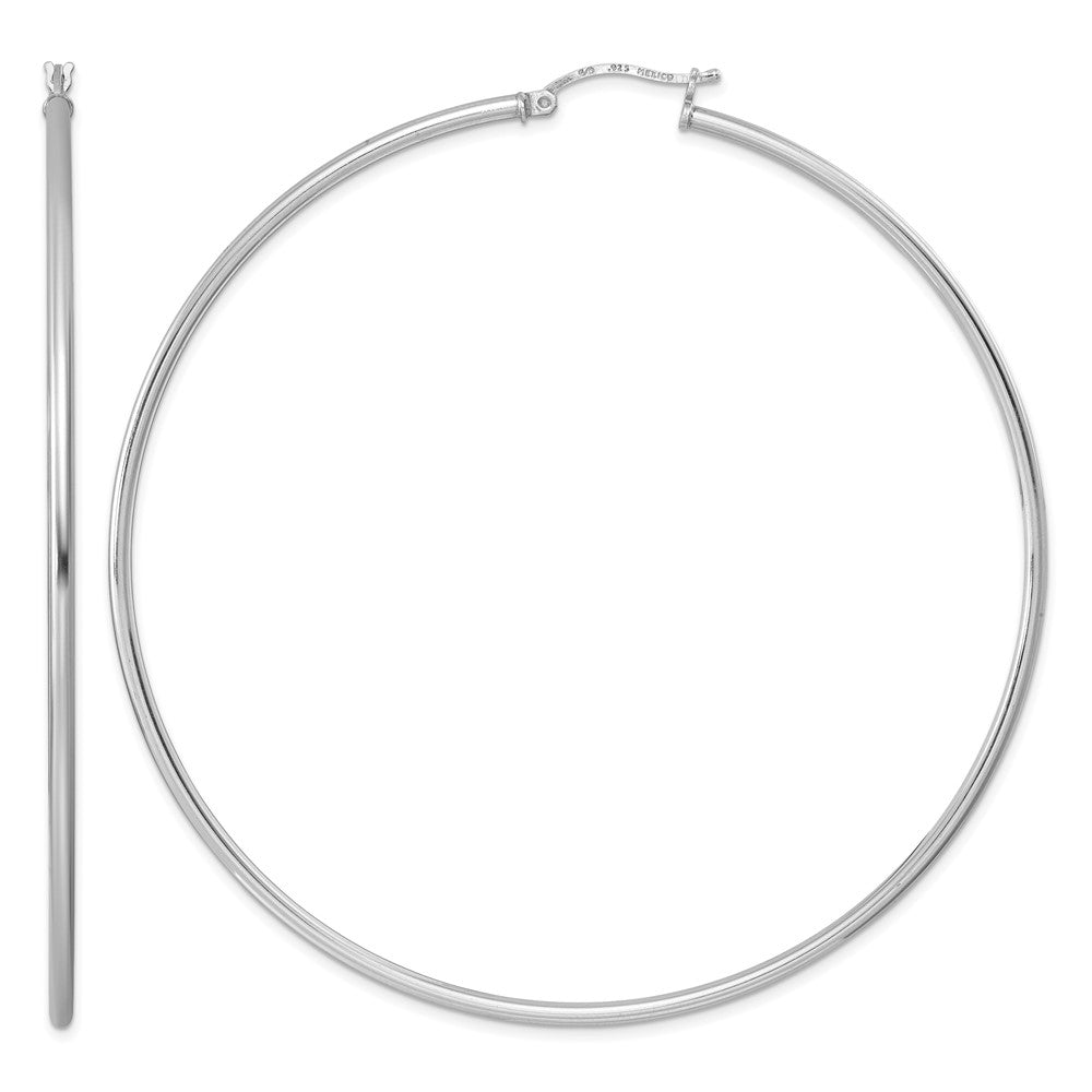 Sterling Silver Rhodium-plated 2mm Round Hoop Earrings, 82 x 2 mm
