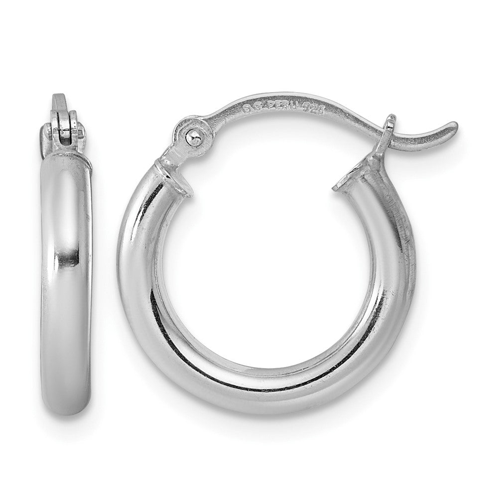 Sterling Silver Rhodium-plated 2.5mm Round Hoop Earrings, 17 x 2.5 mm
