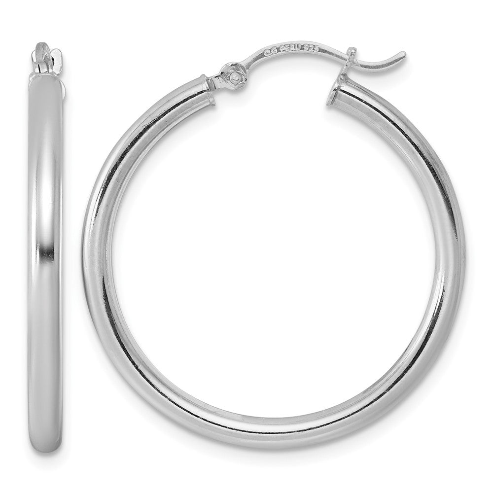 Sterling Silver Rhodium-plated 2.5mm Round Hoop Earrings, 31 x 2.5 mm