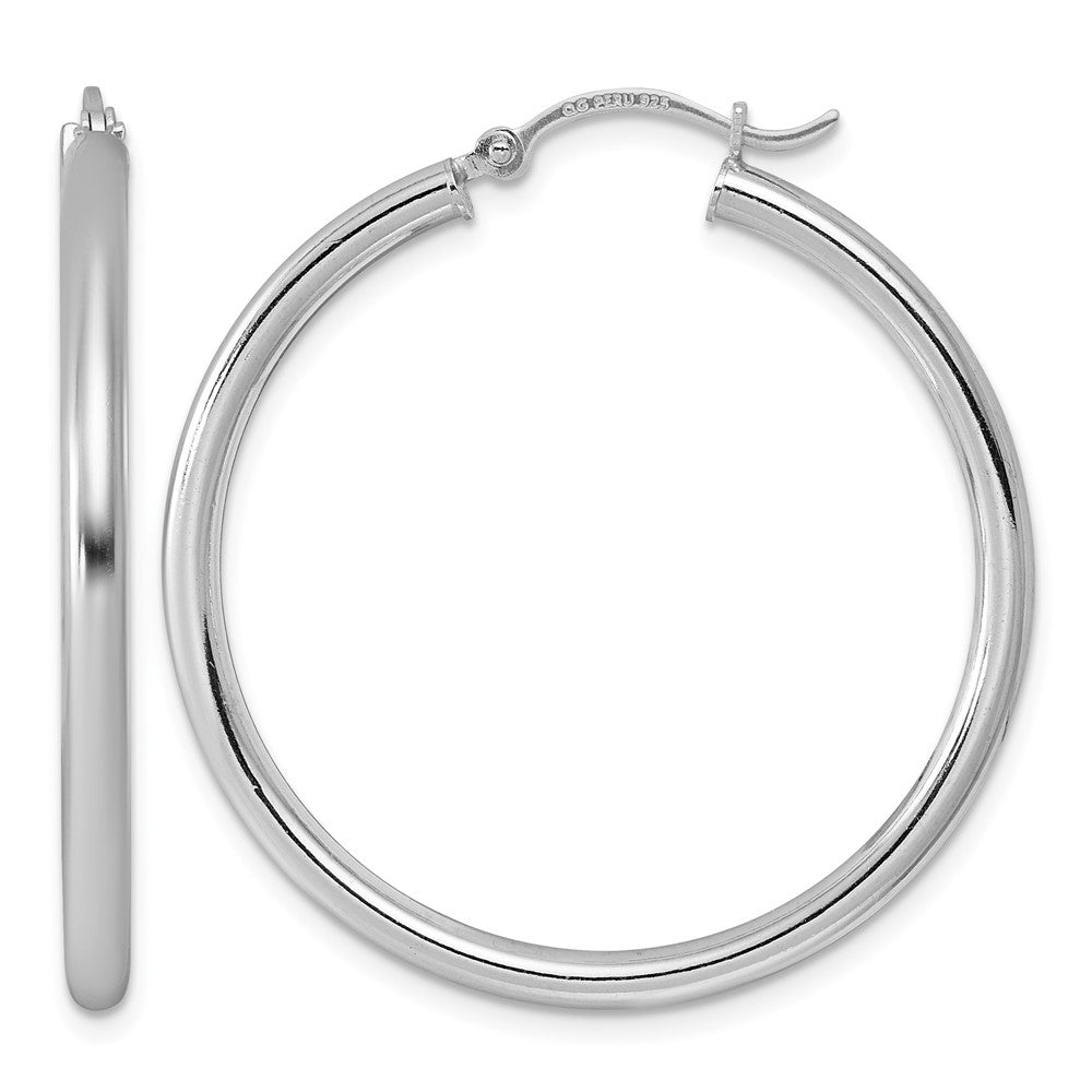 Sterling Silver Rhodium-plated 2.5mm Round Hoop Earrings, 36 x 2.5 mm