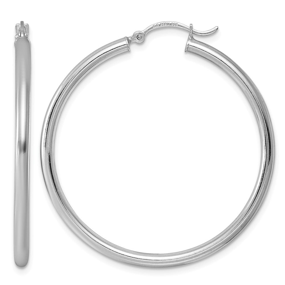 Sterling Silver Rhodium-plated 2.5mm Round Hoop Earrings, 42 x 2.5 mm