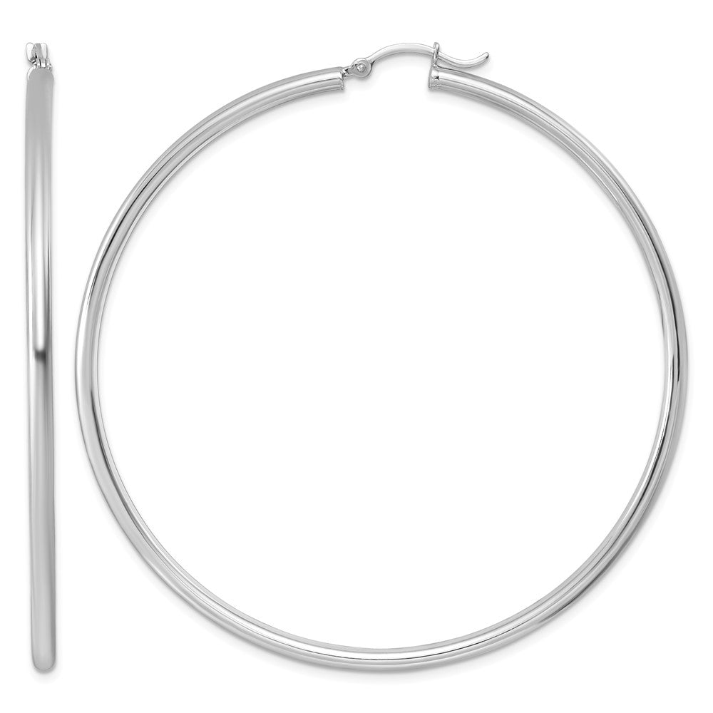 Sterling Silver Rhodium-plated 2.5mm Round Hoop Earrings, 67 x 2.5 mm