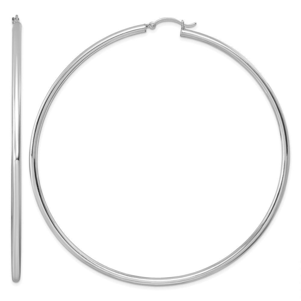 Sterling Silver Rhodium-plated 2.5mm Round Hoop Earrings, 82 x 2.5 mm