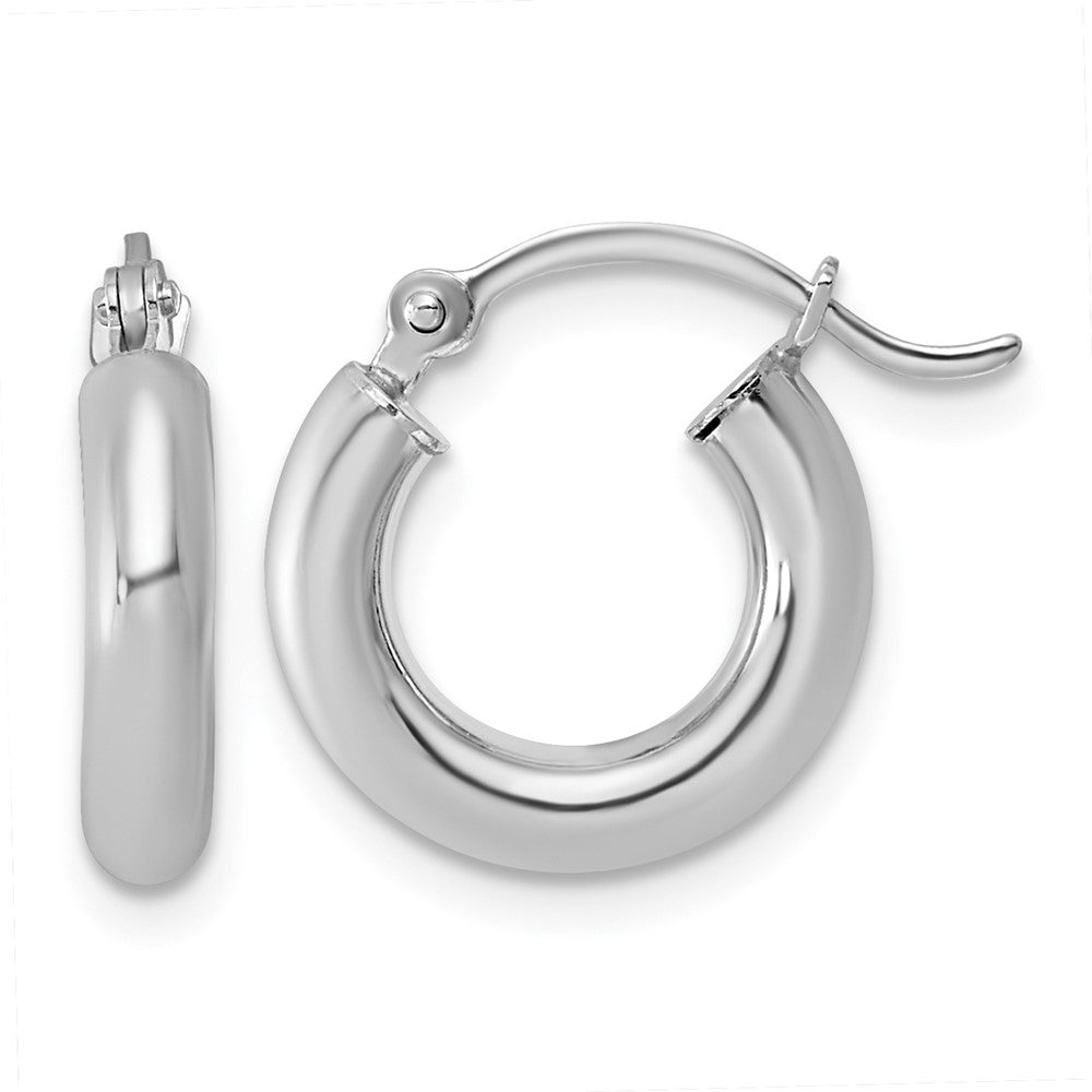 Sterling Silver Rhodium-plated 3mm Round Hoop Earrings, 16 x 3 mm