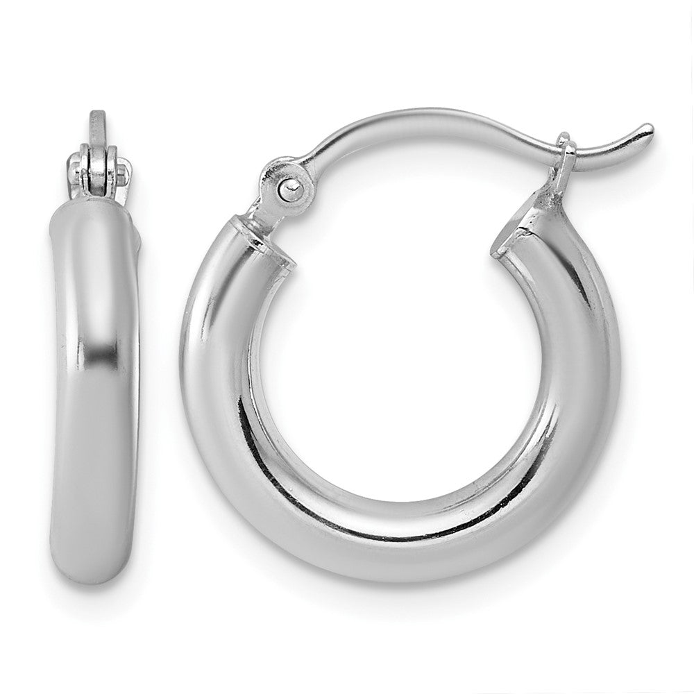 Sterling Silver Rhodium-plated 3mm Round Hoop Earrings, 17 x 3 mm