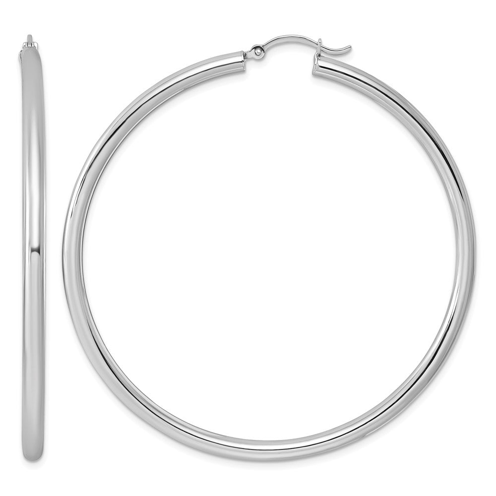 Sterling Silver Rhodium-plated 3mm Round Hoop Earrings, 61 x 3 mm