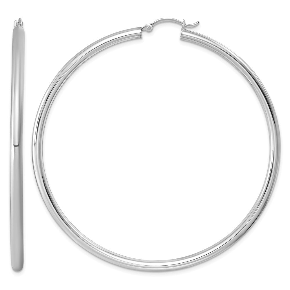Sterling Silver Rhodium-plated 3mm Round Hoop Earrings, 67 x 3 mm