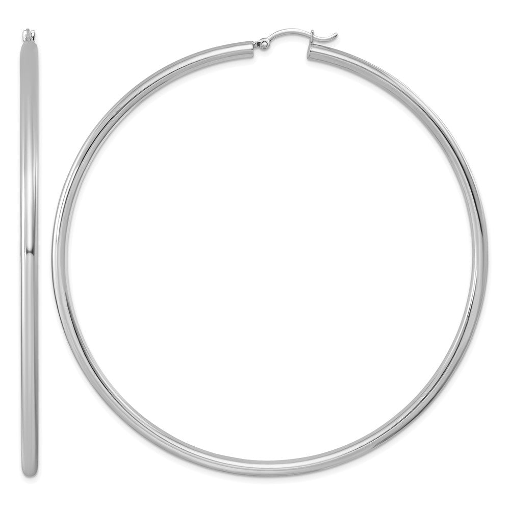 Sterling Silver Rhodium-plated 3mm Round Hoop Earrings, 81 x 3 mm