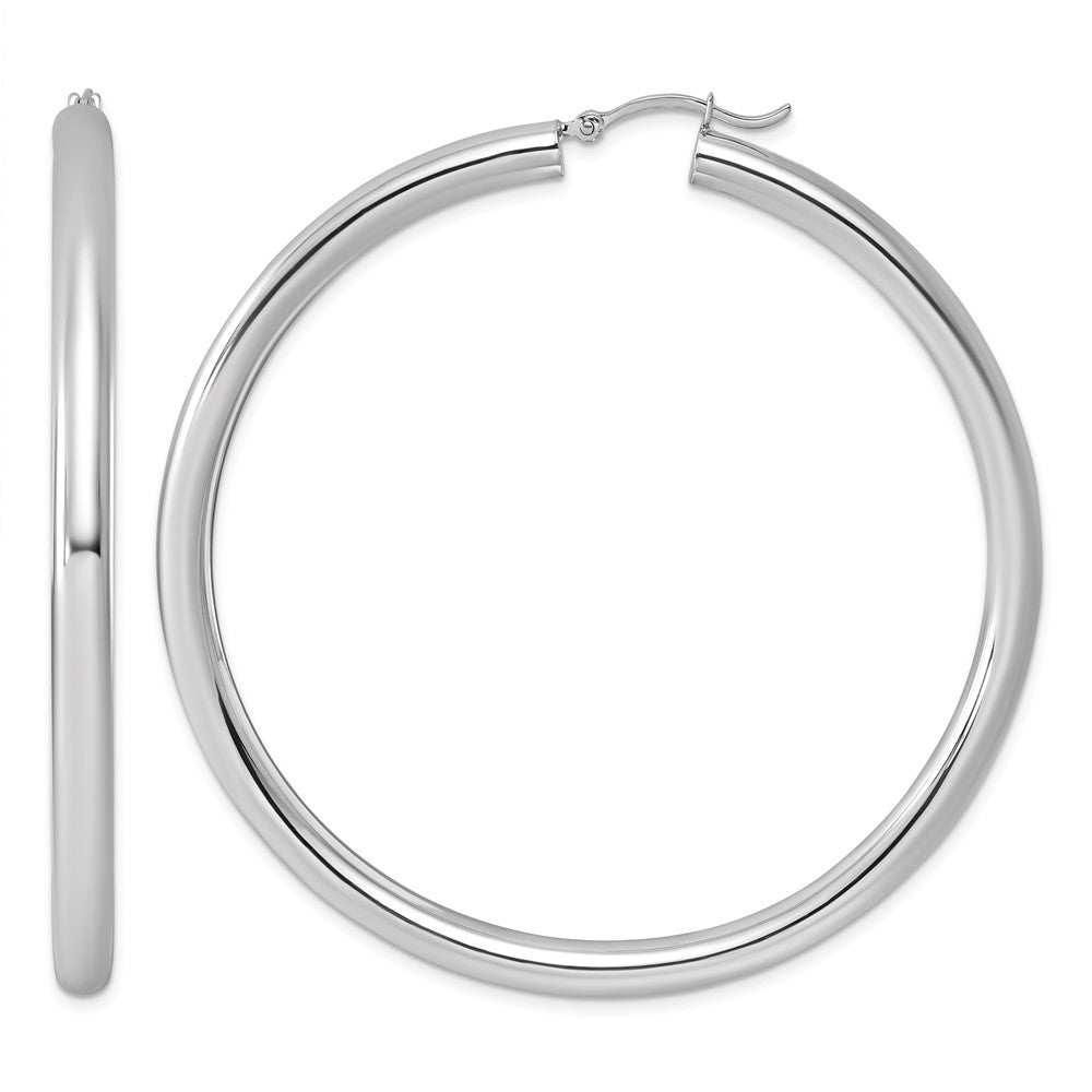Sterling Silver Rhodium-plated 4mm Round Hoop Earrings, 62 x 4 mm