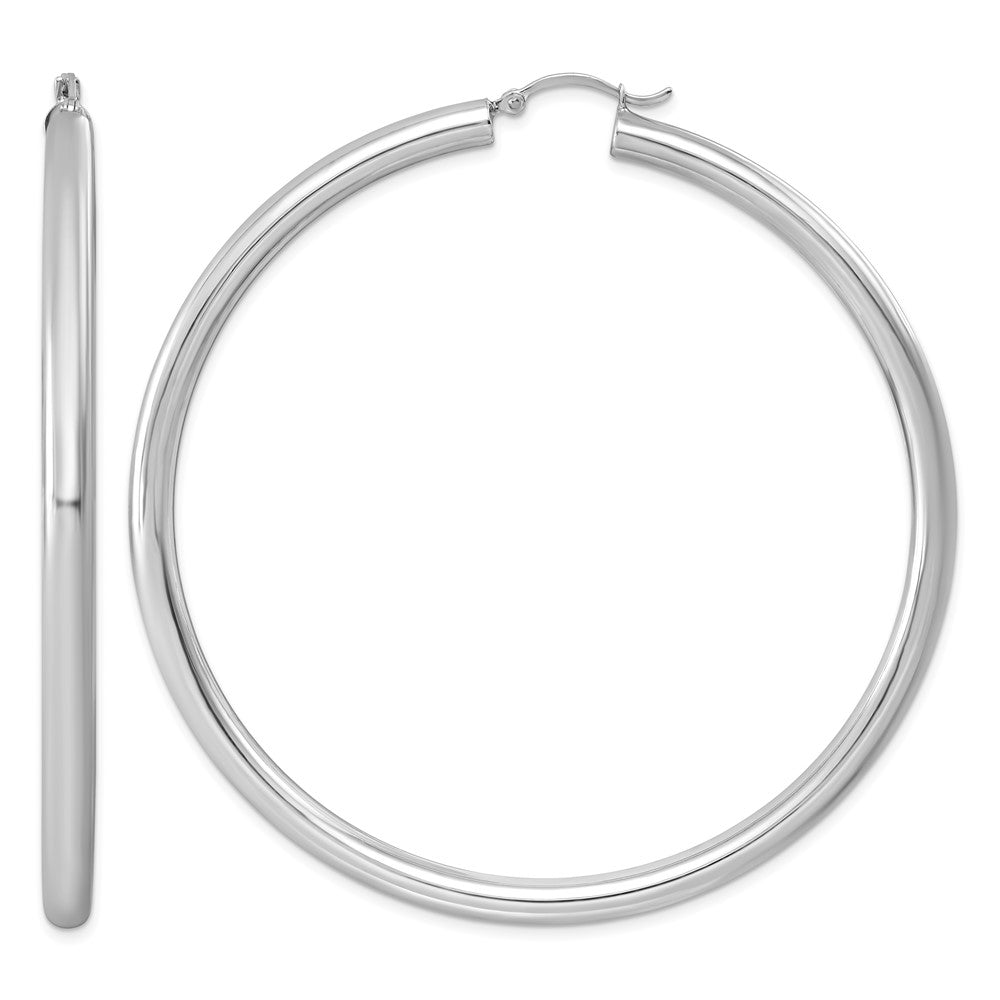 Sterling Silver Rhodium-plated 4mm Round Hoop Earrings, 72 x 4 mm