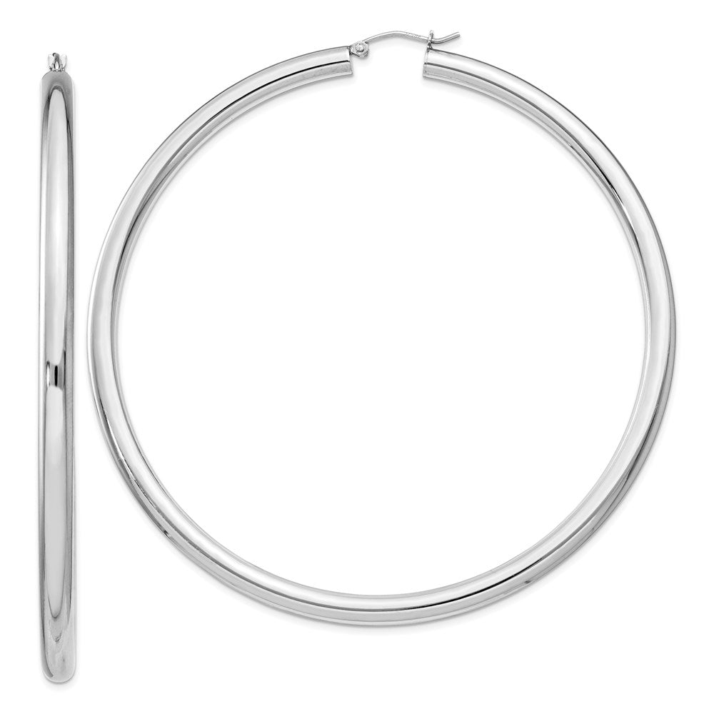 Sterling Silver Rhodium-plated 4mm Round Hoop Earrings, 82 x 4 mm