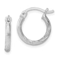 Sterling Silver Rhodium-plated 2mm Polished/Satin Diamond-cut Hoop Earrings, 14 x 2 mm