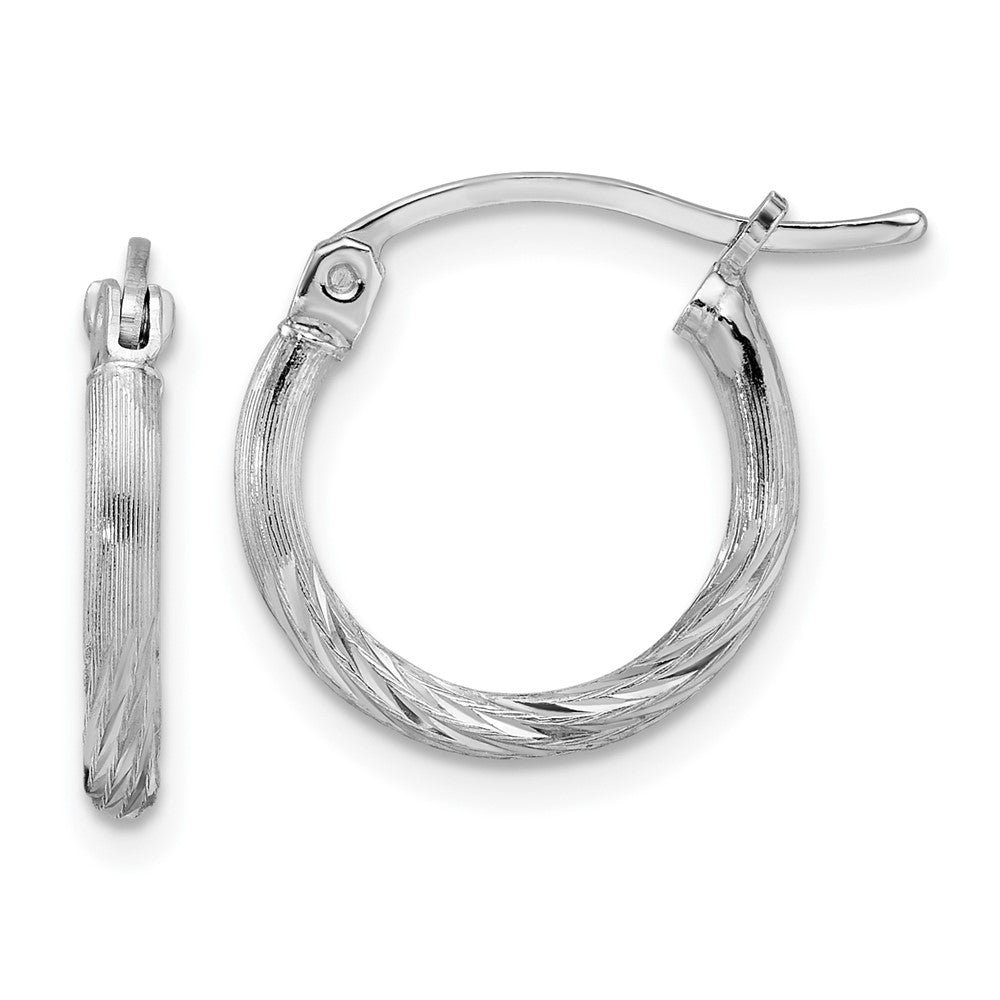 Sterling Silver Rhodium-plated 2mm Polished/Satin Diamond-cut Hoop Earrings, 17 x 2 mm