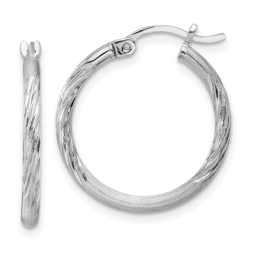 Sterling Silver Rhodium-plated 2mm Polished/Satin Diamond-cut Hoop Earrings, 22 x 2 mm