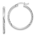 Sterling Silver Rhodium-plated 2mm Polished/Satin Diamond-cut Hoop Earrings, 27 x 2 mm
