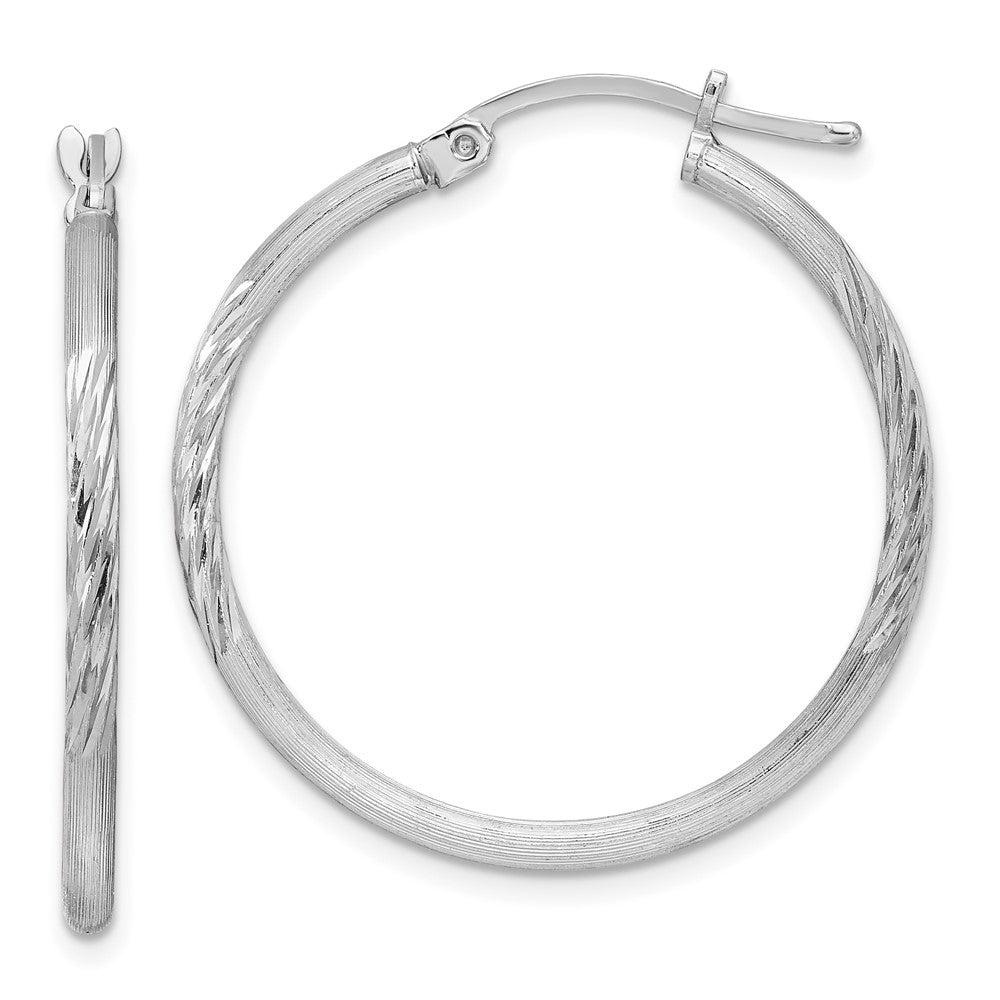 Sterling Silver Rhodium-plated 2mm Polished/Satin Diamond-cut Hoop Earrings, 32 x 2 mm
