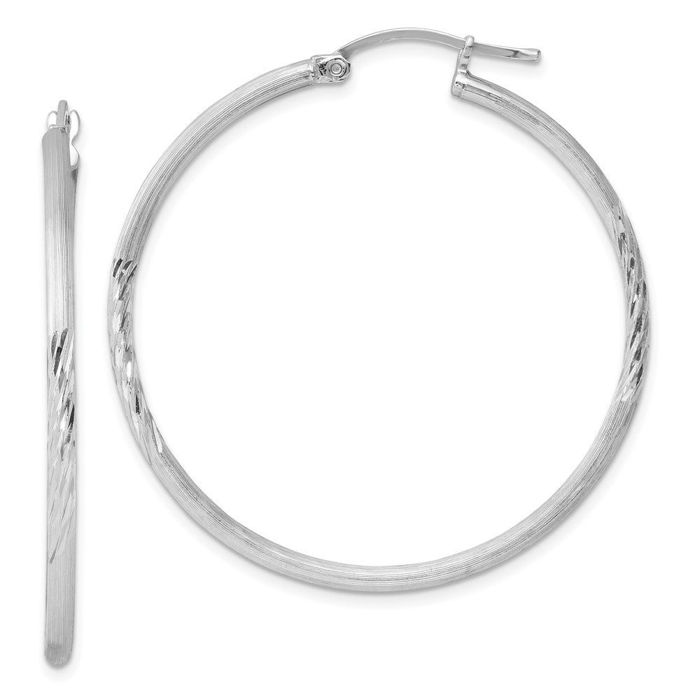 Sterling Silver Rhodium-plated 2mm Polished/Satin Diamond-cut Hoop Earrings, 43 x 2 mm
