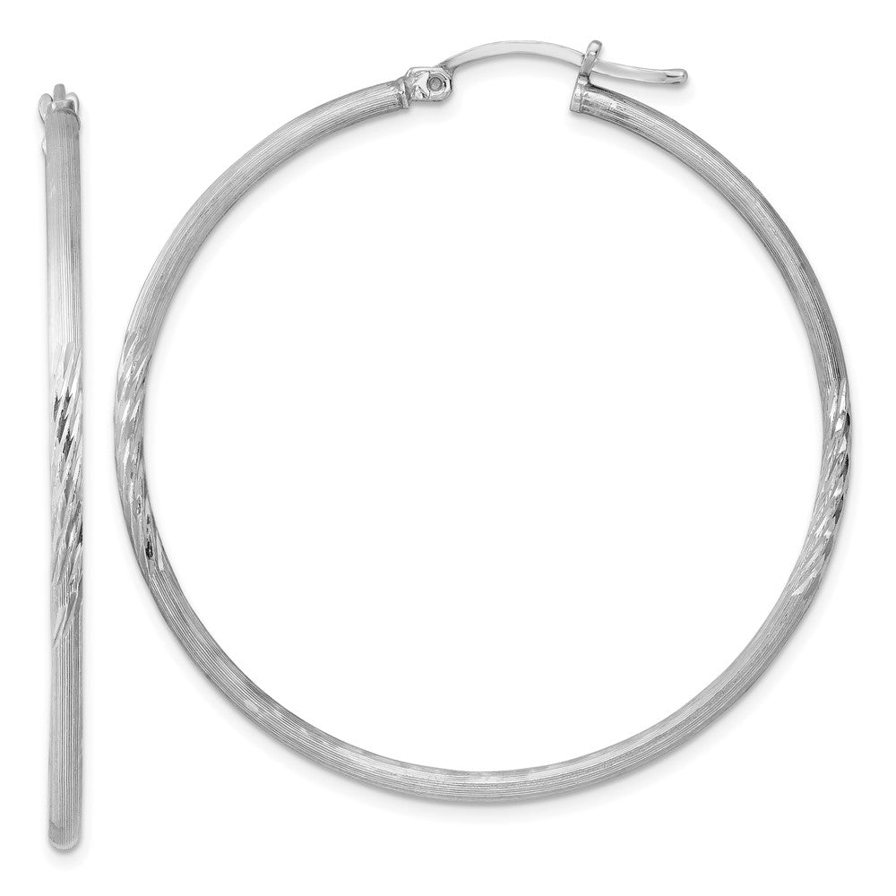 Sterling Silver Rhodium-plated 2mm Polished/Satin Diamond-cut Hoop Earrings, 47 x 2 mm