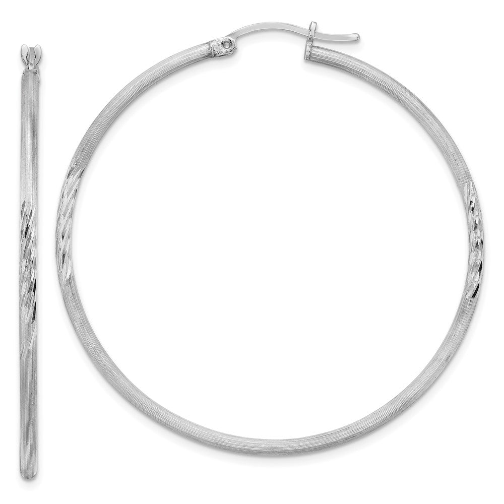 Sterling Silver Rhodium-plated 2mm Polished/Satin Diamond-cut Hoop Earrings, 52 x 2 mm
