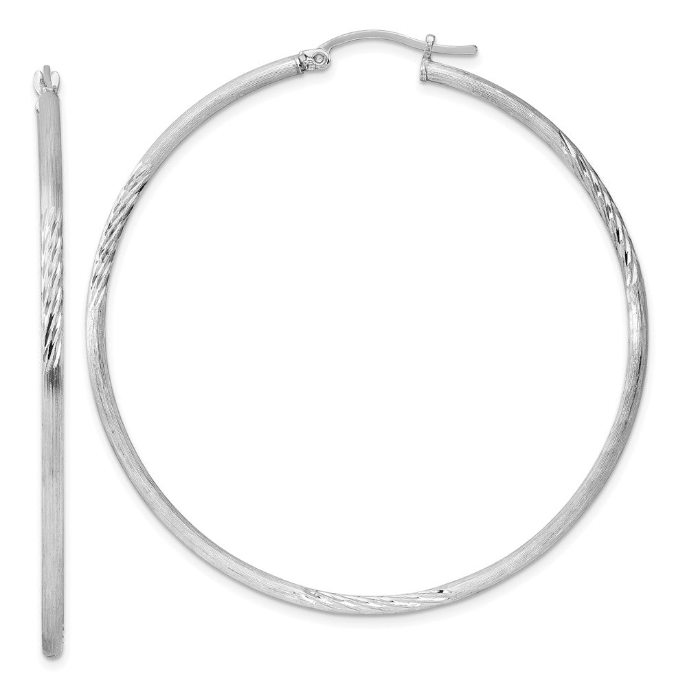 Sterling Silver Rhodium-plated 2mm Polished/Satin Diamond-cut Hoop Earrings, 58 x 2 mm