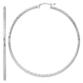 Sterling Silver Rhodium-plated 2mm Polished/Satin Diamond-cut Hoop Earrings, 68 x 2 mm