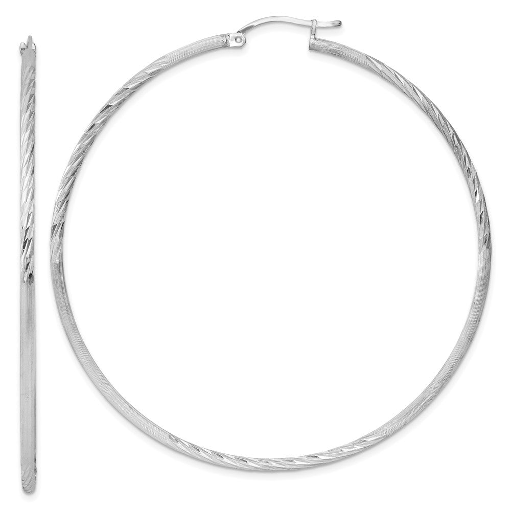 Sterling Silver Rhodium-plated 2mm Polished/Satin Diamond-cut Hoop Earrings, 68 x 2 mm