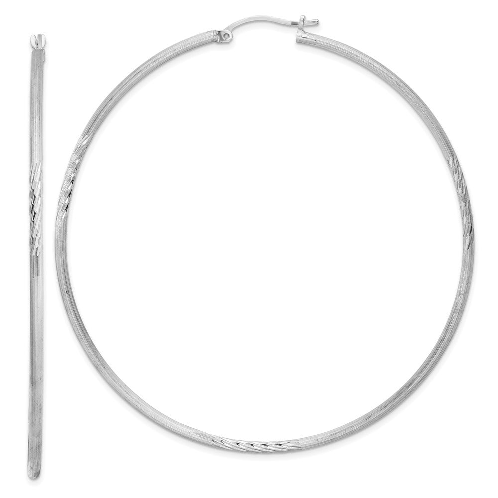Sterling Silver Rhodium-plated 2mm Polished/Satin Diamond-cut Hoop Earrings, 72 x 2 mm