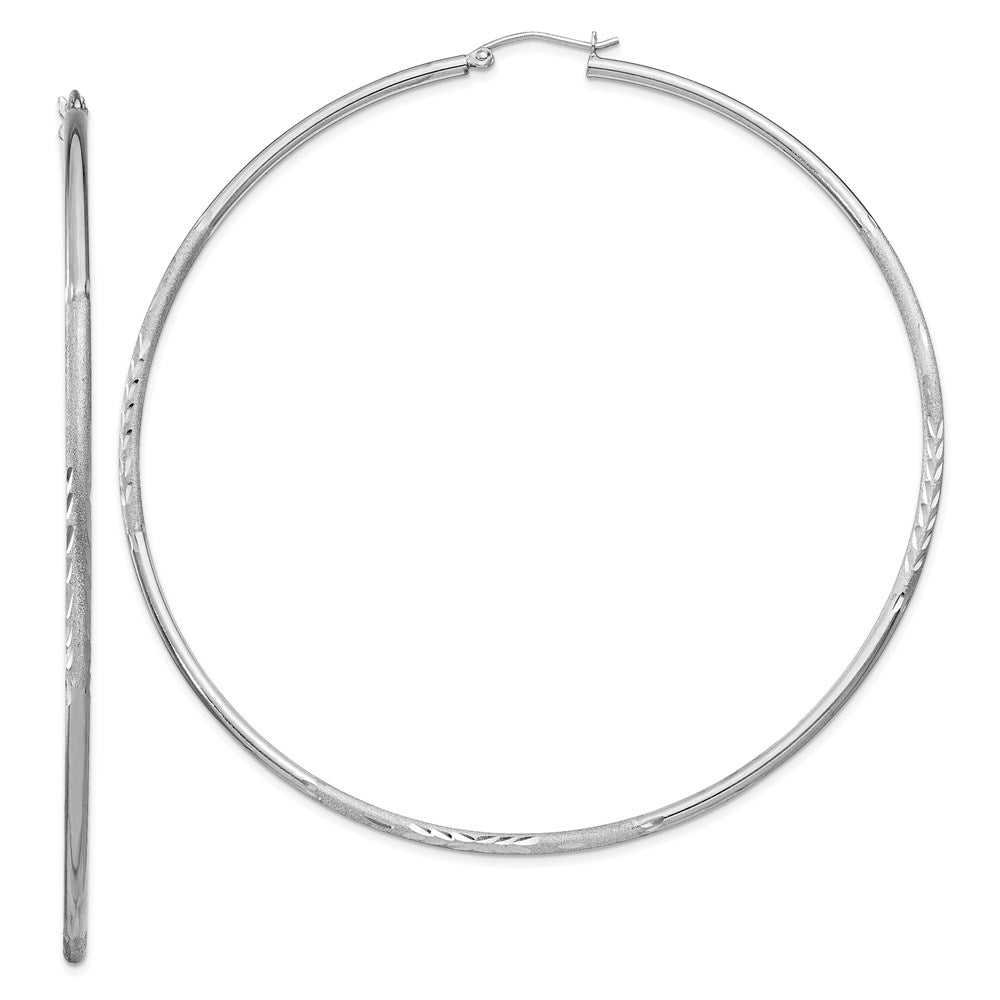 Sterling Silver Rhodium-plated 2mm Polished/Satin Diamond-cut Hoop Earrings, 81 x 2 mm
