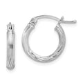 Sterling Silver Rhod-plated 2.5mm Polished/Satin Diamond-cut Hoop Earrings, 17 x 2.5 mm